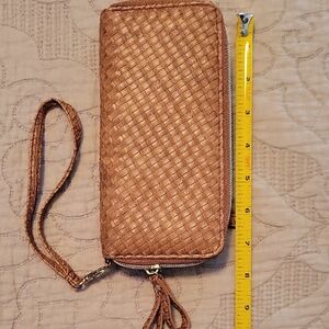 Mundi Tan Woven Wristlet Clutch